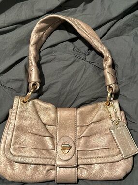 Coach Metallic Taupe Shoulder Bag with Gold Hardware